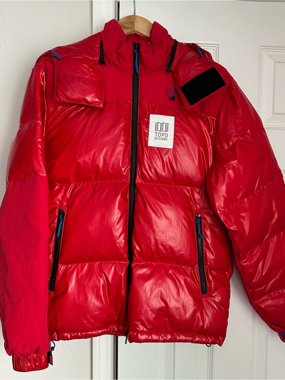 Topo Designs Red Big Puffer Primaloft Insulation Down Hooded Jacket